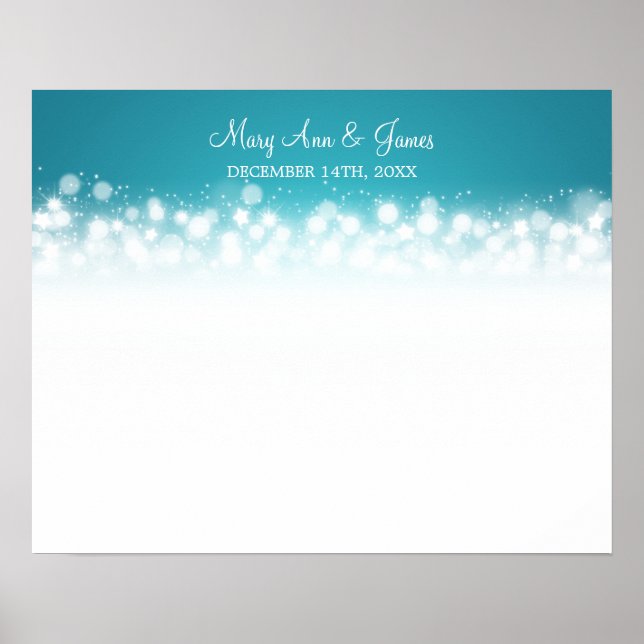 Póster Boda Guestbook Magic Sparkle Turquoise (Frente)