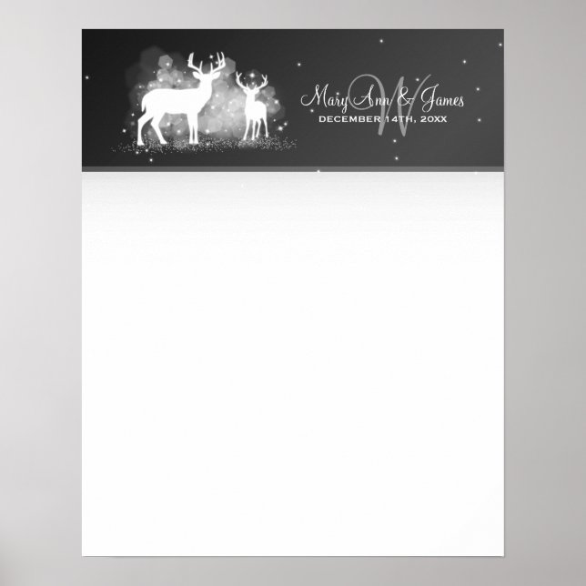 Póster Boda Guestbook Winter Deer Sparkle Black (Frente)