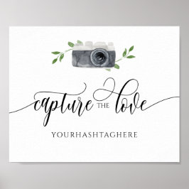 Póster Boda Hashtag Rótulo Share Love Watercolor Camera