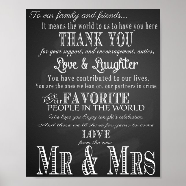 Póster Boda imprimir "Gracias" tablero de anuncios (Frente)