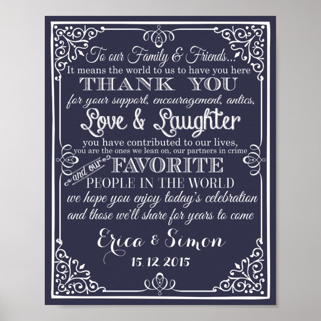Póster Boda imprimir "Gracias" tablero de anuncios (Frente)