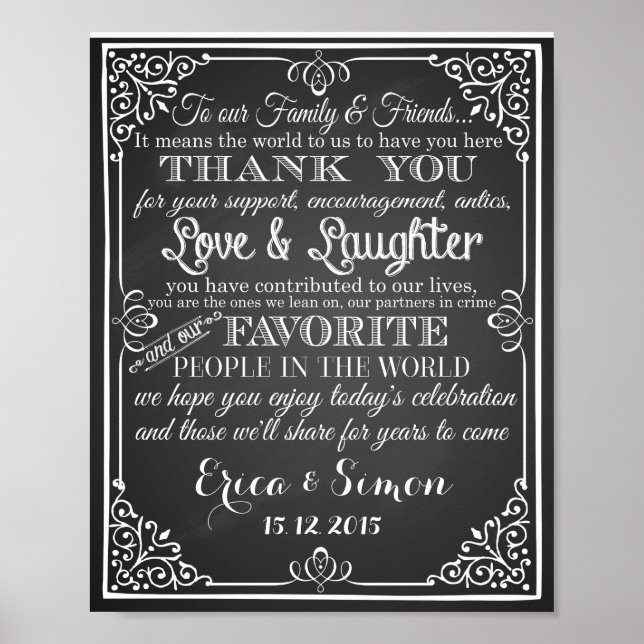 Póster Boda imprimir "Gracias" tablero de anuncios (Frente)