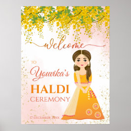 Póster Boda indio Haldi flores colgantes amarillas