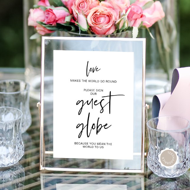 Póster Boda Invitado Globe, El Amor Hace Que El Mundo Se  (Wedding Guest Globe, Love Makes The World Go Round Table Sign, You Mean The World To Us)