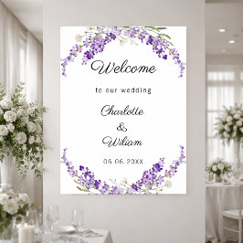 Póster Boda lavanda acuarela bienvenida