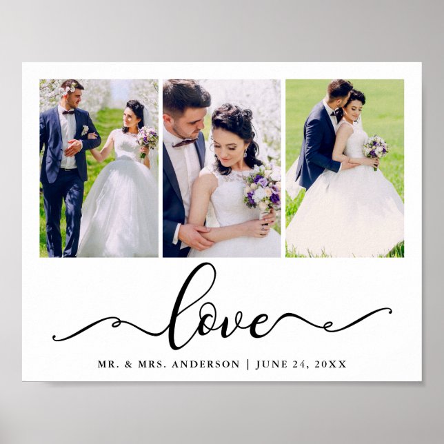 Póster Boda Love Elegant Black Script 3 Foto (Frente)