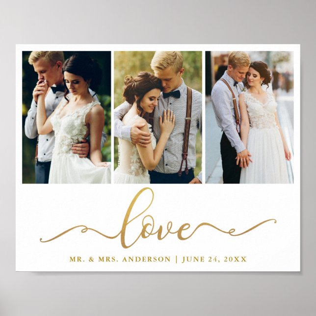 Póster Boda Love Elegant Gold Script 3 Foto (Frente)