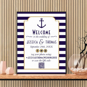 Póster Boda Marina Armada y Ancla de Raya Blanca