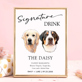 Póster Boda Mascota Pareja Rótulo de bebida de firma
