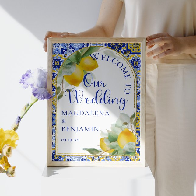 Póster Boda mediterráneo italiano Blue Tiles Lemons (Subido por el creador)