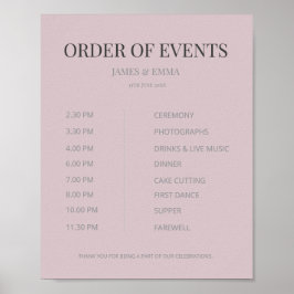 Póster Boda Minimalista Orden de Eventos Rosa Opaco