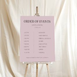 Póster Boda Minimalista Orden de Eventos Rosa Opaco