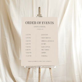 Póster Boda Minimalista Orden de Eventos Suave Latte