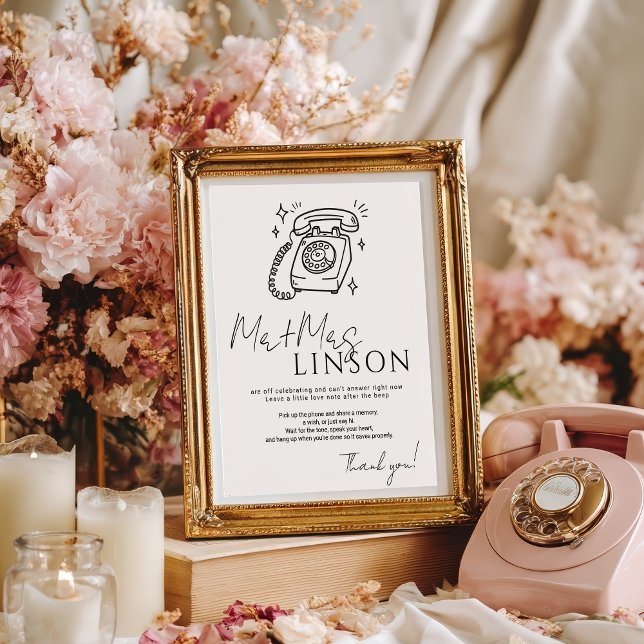 Póster Boda Mínimo del manual de audio del correo de voz  (Minimal Black Voicemail Audio Guestbook Wedding)