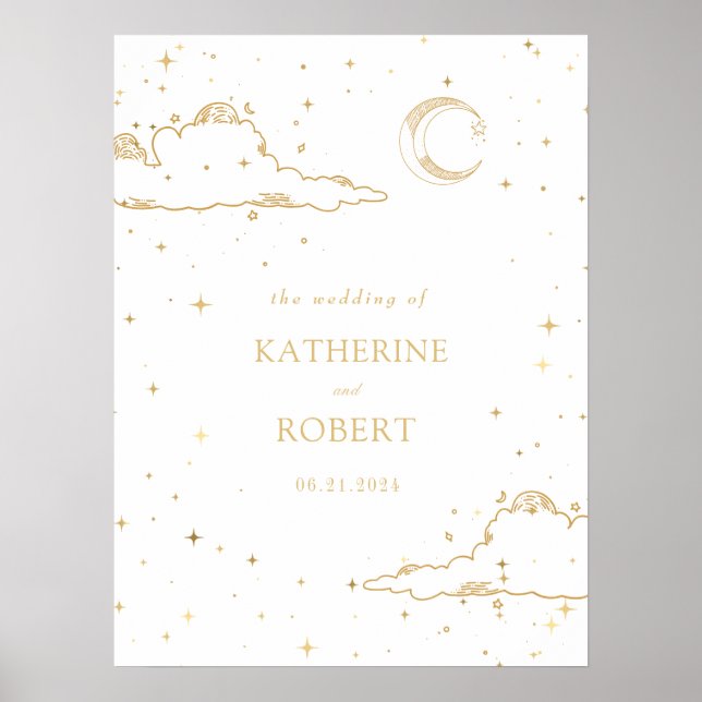 Póster Boda místico de nubes doradas celestes (Frente)