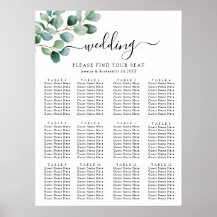 Póster Boda moderna con vegetación de eucalipto