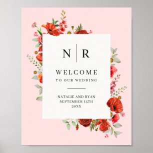 Póster Boda Monograma Rosa Poppy Wildflowers