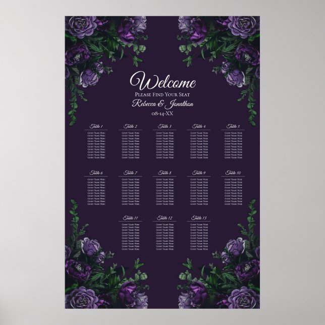 Póster Boda morado floral (Frente)