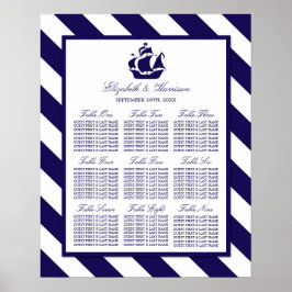 Póster Boda Nautical Stripes & Navy Blue Ship