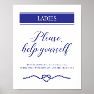 Póster Boda Náutico de la cesta de baño de las damas azul