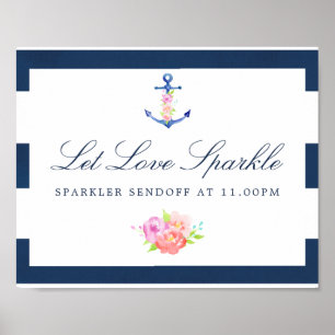 Póster Boda Náutico Floral Sparkler Sendoff Rótulo