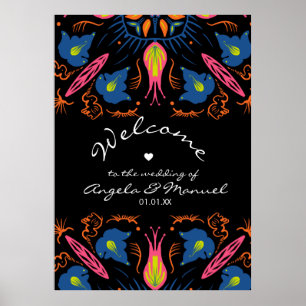 Póster Boda Negra Floral de Elefante Indio