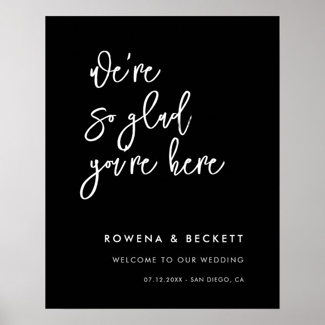 Póster Boda negro contemporáneo Estoy muy contento de que (Frente)