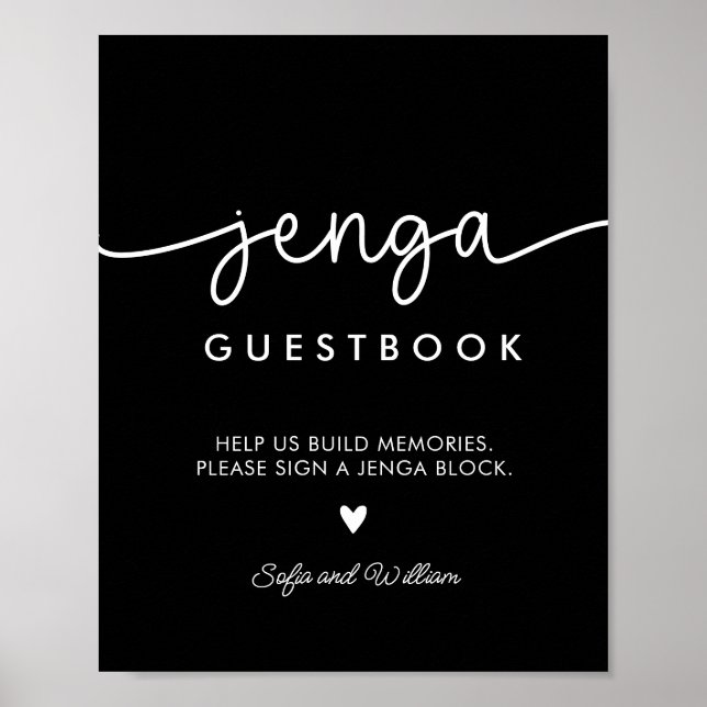 Póster Boda negro imprimible Rótulo del libro de invitado (Frente)
