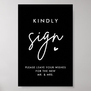 Póster Boda negro Libro de invitados Kindly 4x6 Rótulo