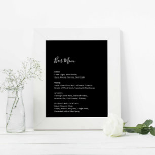 Póster Boda Negro Menú Rótulo de recepción Bebidas