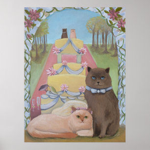 Póster Boda novia y pareja de gatos Groom