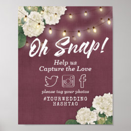 Póster Boda Oh Snap Hashtag Hydrangeas & String Lights