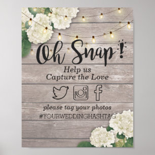 Póster Boda Oh Snap Hashtag Wood Floral String Lights