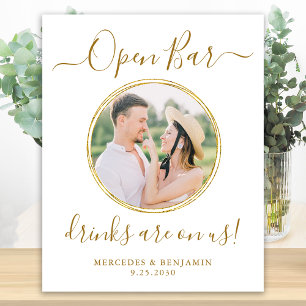 Póster Boda Open Bar Personalizado Elegante Foto De Oro