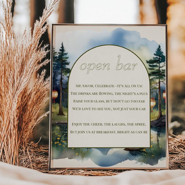 Póster Boda Open Bar Poem Country Lake Twilight (Wedding bar sign from the Country Lake wedding collection by Darling & May)
