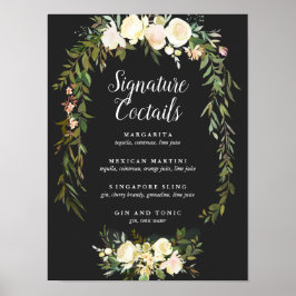 Póster Boda orgánico Rótulo de cócteles con firma floral