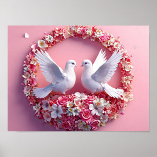 Póster Boda palomas Art