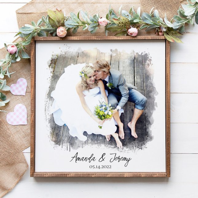 Póster Boda Pareja Acuarela Foto Nombres Keepsake (Subido por el creador)