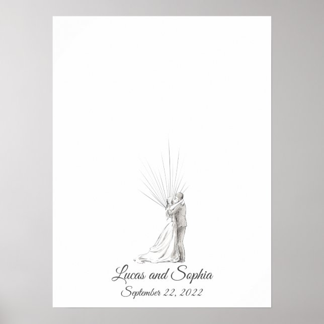 Póster Boda Pareja Huella de huellas dactilares (Frente)