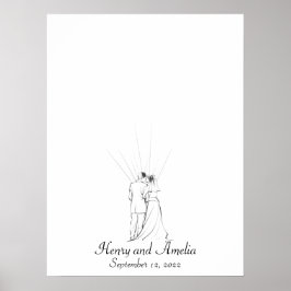 Póster Boda Pareja Huella de huellas dactilares