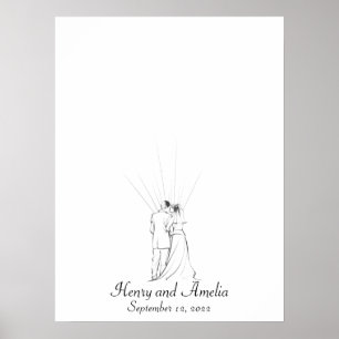 Póster Boda Pareja Huella de huellas dactilares
