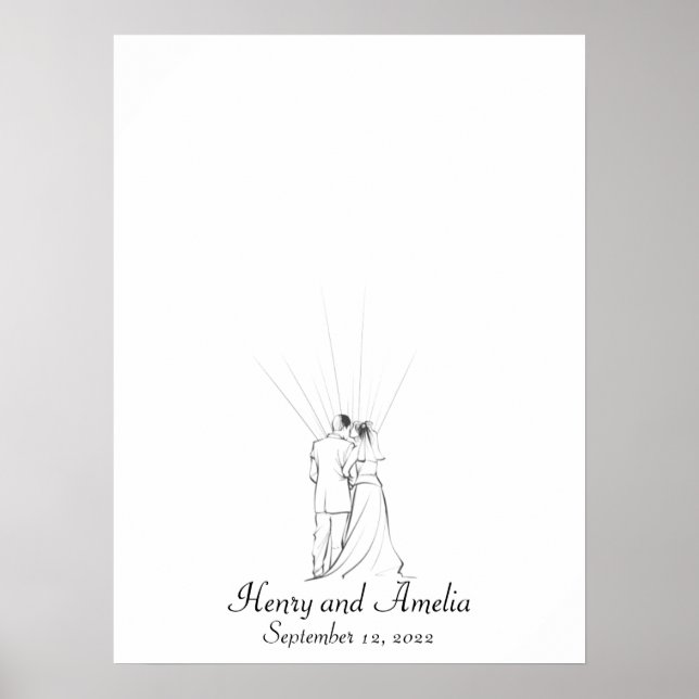 Póster Boda Pareja Huella de huellas dactilares (Frente)