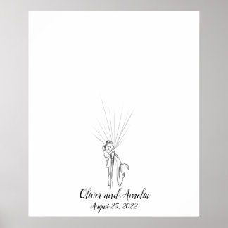 Póster Boda Pareja Huella de huellas dactilares