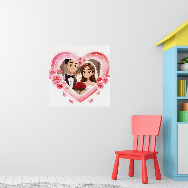 Póster Boda personalizada - Corazón de acuarela romántica (Guardería 1)