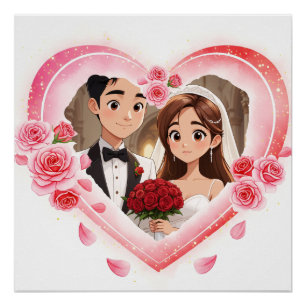 Póster Boda personalizada - Corazón de acuarela romántica