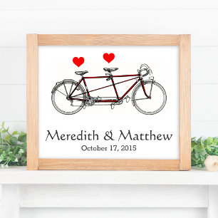 Póster Boda personalizada de bici-tándem tradicional