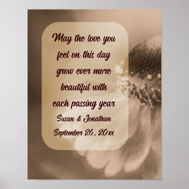 Póster Boda personalizada de flor de Sepia Zinnia (Frente)