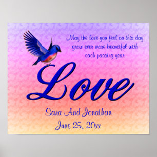 Póster Boda personalizada Love Elegent Bluebird