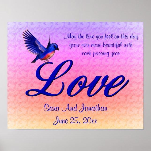 Póster Boda personalizada Love Elegent Bluebird (Frente)