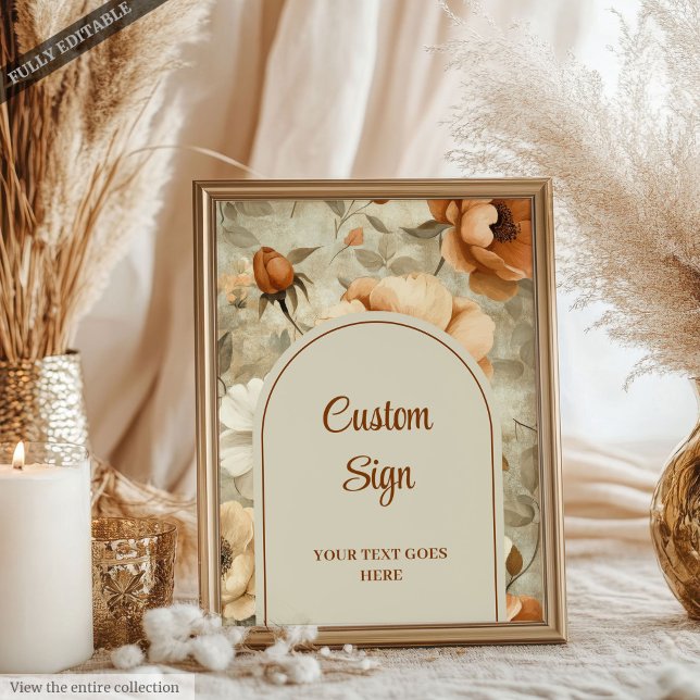 Póster Boda personalizada romántica boho terracota verde  (Romantic Boho Terracotta Sage Green Custom Wedding Sign)